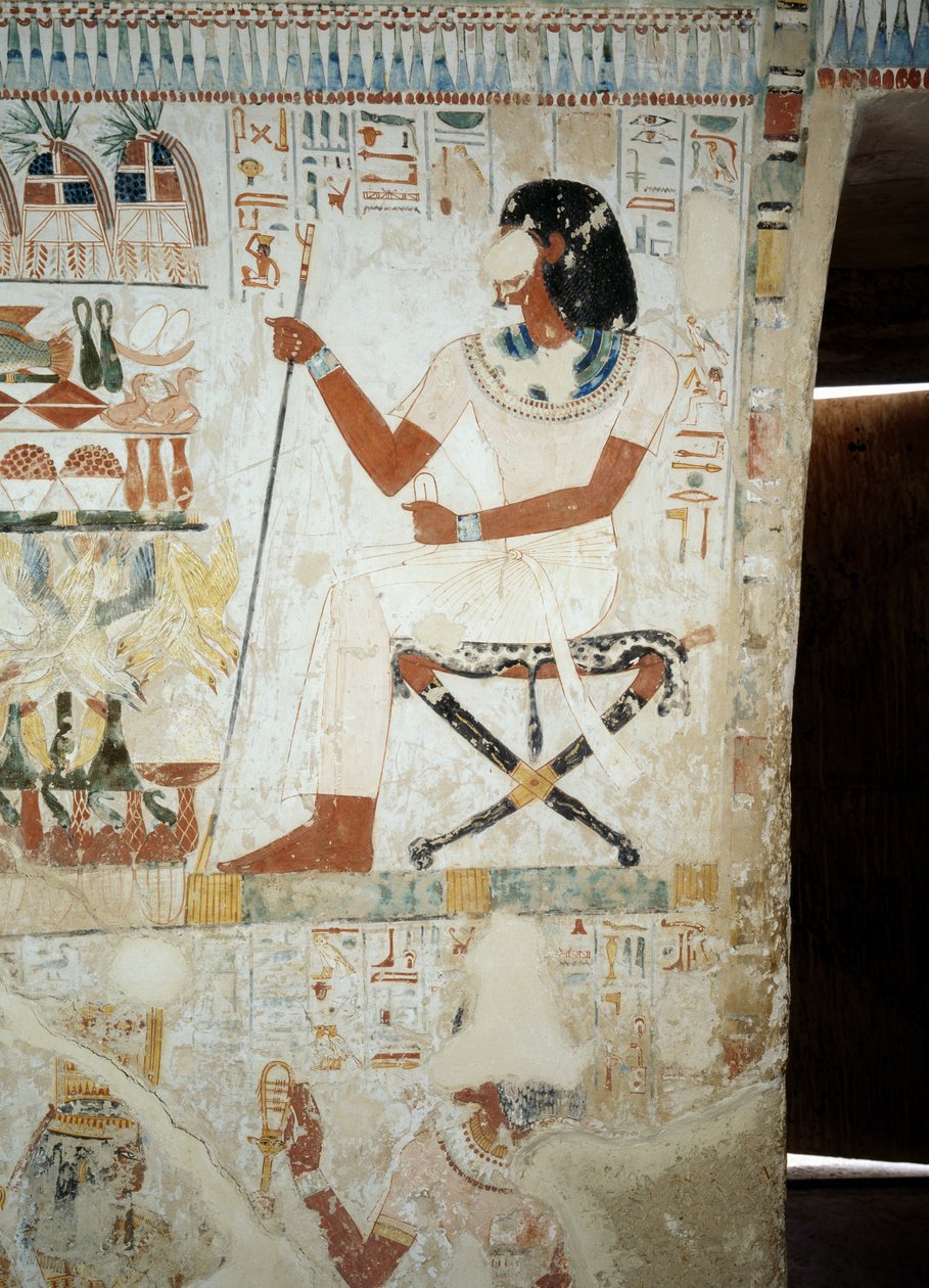 Menna nadzorujący swoich pracowników na polach, fragment fresków w przedsionku Grobowca Menny, Nekropolia Szejka Abd el Qurnah, Luksor, Teby (lista światowego dziedzictwa UNESCO autorstwa Egyptian 18th Dynasty