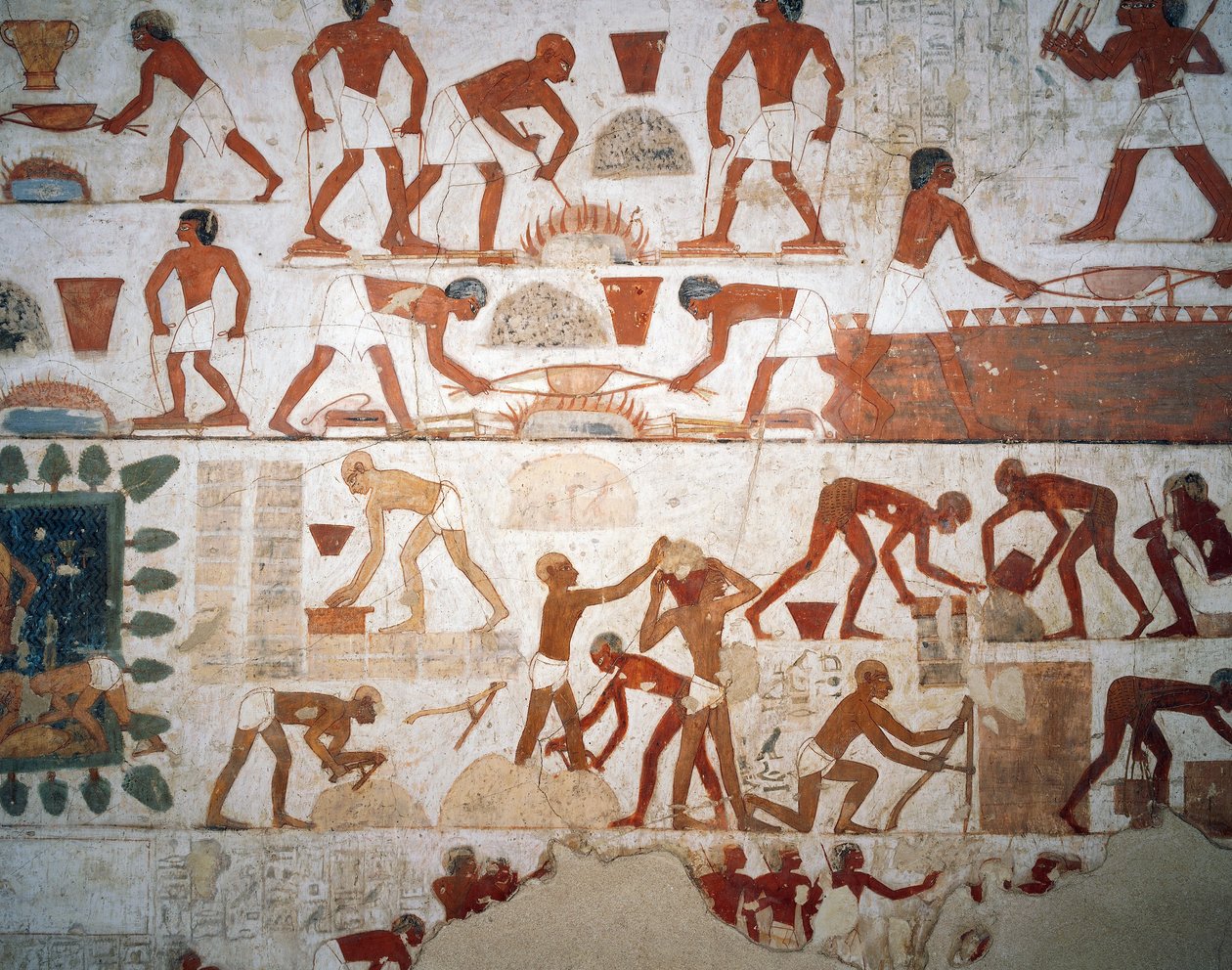 Obróbka metalu i produkcja cegieł mułowych, fresk, kaplica, Grobowiec Rekhmire (TT100), Szejk Abd el-Gurna, Teby (Lista Światowego Dziedzictwa UNESCO autorstwa Egyptian 18th Dynasty