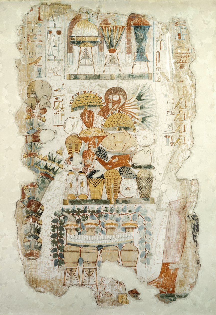 Nebamun otrzymujący ofiary od swojego syna, z grobowca Nebamuna, ok. 1350 pne (mur) autorstwa Egyptian 18th Dynasty
