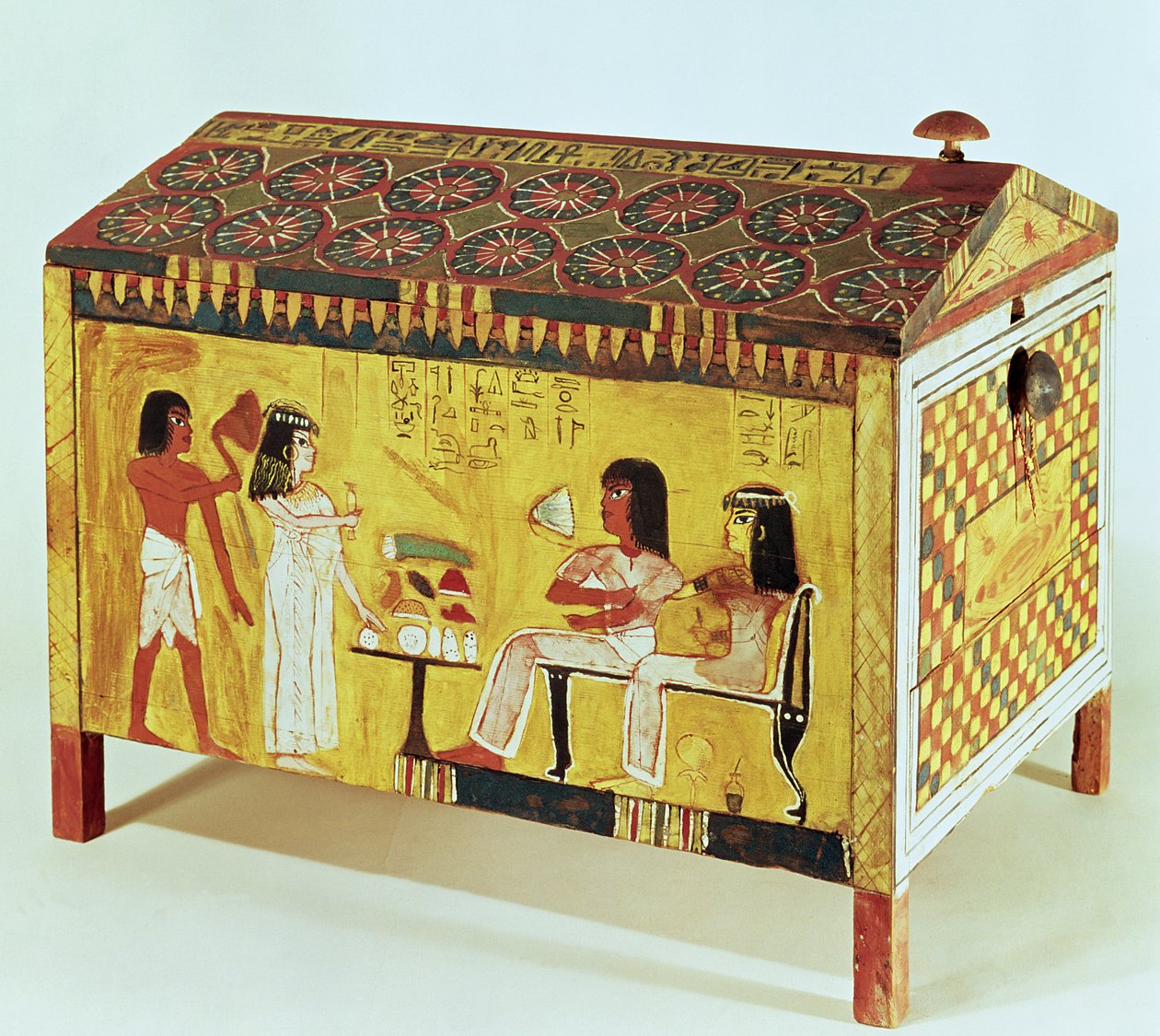 Malowana skrzynia ze sceną bankietu z grobowca Kha (zm. 1390-52 pne) znaleziona w Deir el-Medina, Nowe Królestwo (drewno) autorstwa Egyptian 18th Dynasty