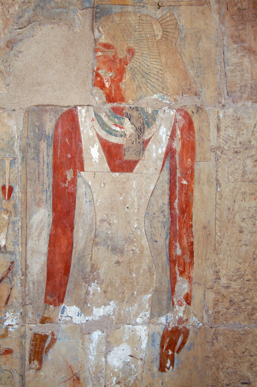 Malowany relief, świątynia grobowa Hatszepsut, Deir el-Bahri, nekropolia tebańska (lista światowego dziedzictwa UNESCO) autorstwa Egyptian 18th Dynasty