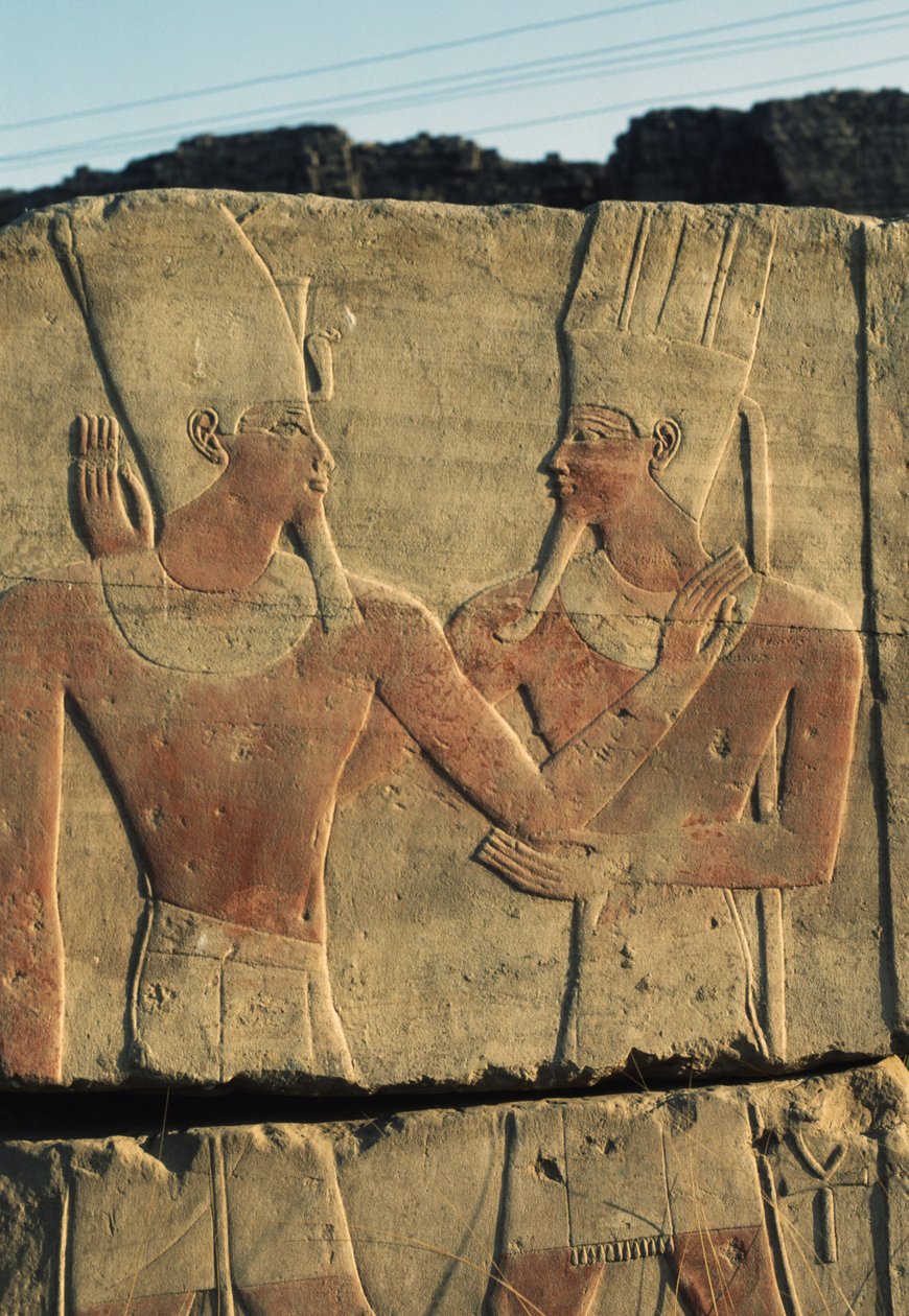 Malowana płaskorzeźba, świątynia Amona, kompleks świątynny Karnak (lista światowego dziedzictwa UNESCO) autorstwa Egyptian 18th Dynasty