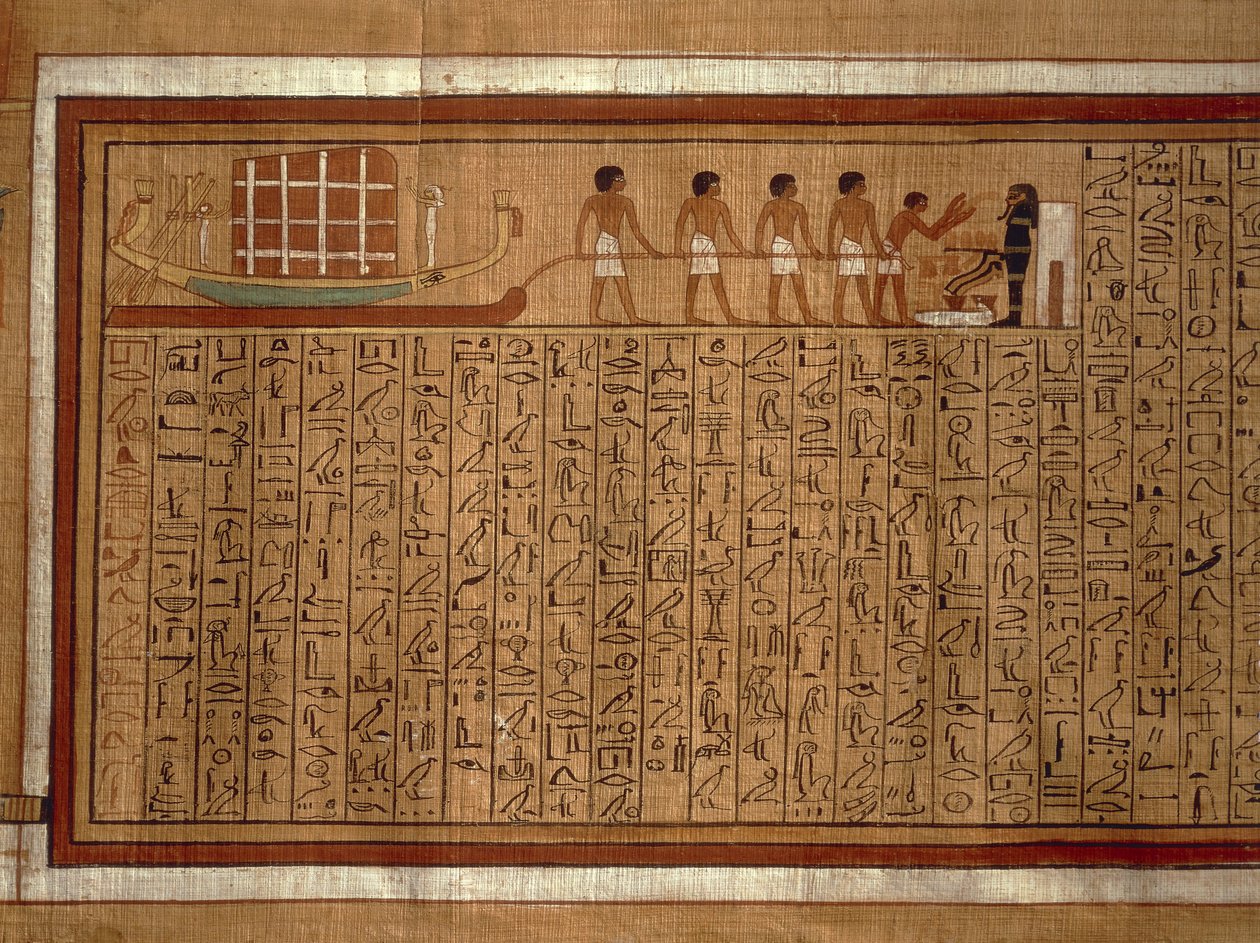 Papirus z hieroglifami "Księgi Umarłych" i polichromowanymi ilustracjami z grobowca Kha w Tebach. Nowe Królestwo, dynastia XVIII autorstwa Egyptian 18th Dynasty