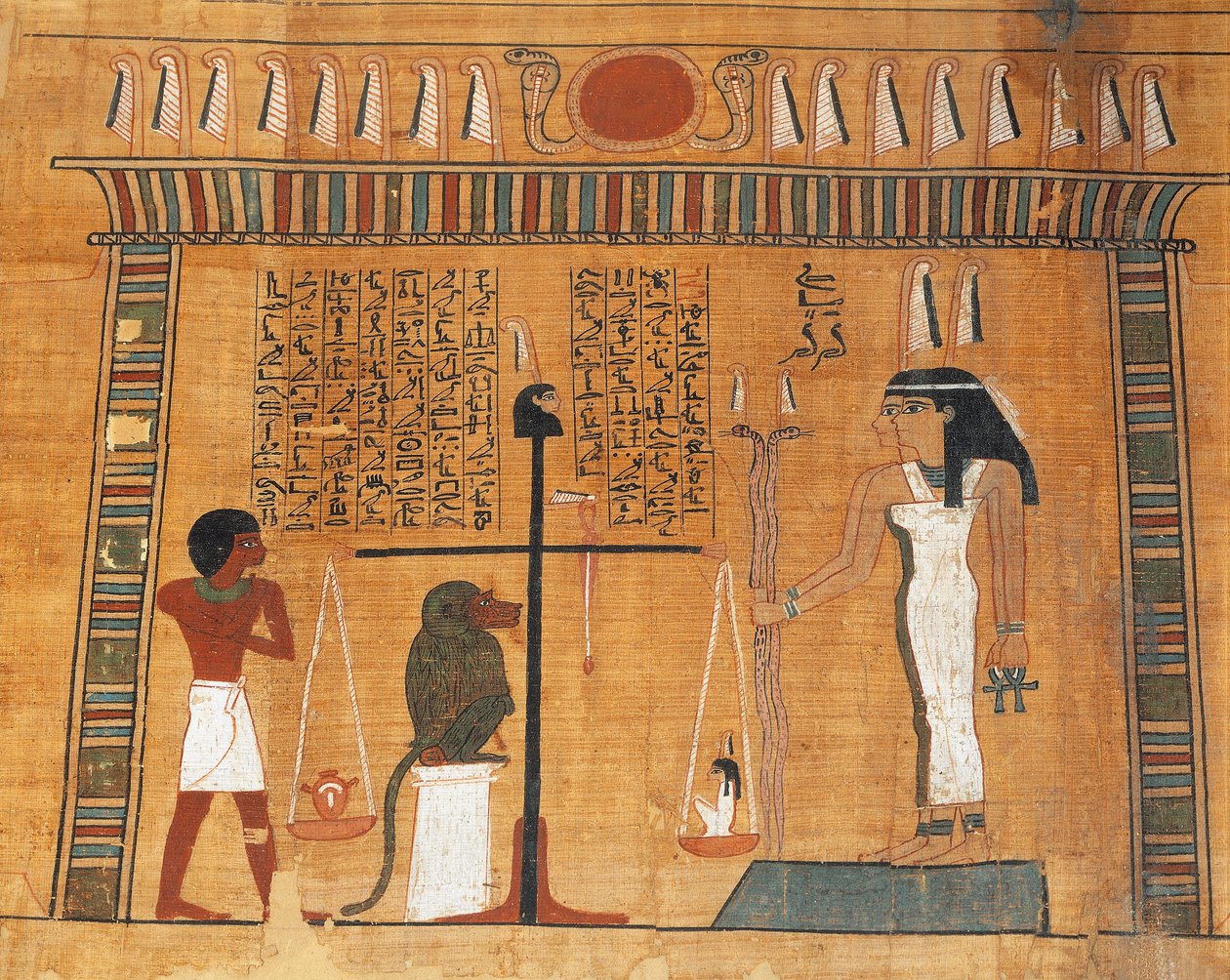 Papyrus of the Book of the Dead: the deceased on trial before the court of Osiris autorstwa Egyptian 18th Dynasty