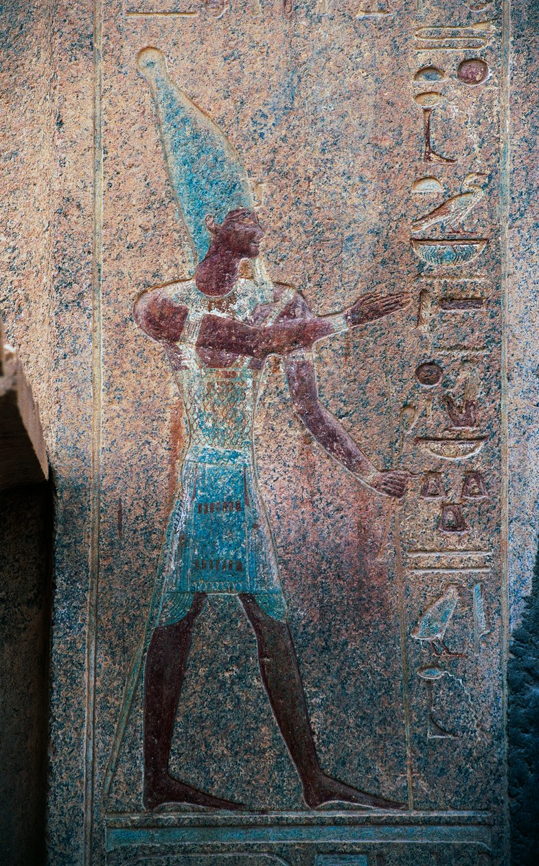 Faraon z koroną Górnego Egiptu, Świątynia grobowa Hatszepsut, Deir el-Bahari, Nekropolia Tebańska (Lista Światowego Dziedzictwa UNESCO) autorstwa Egyptian 18th Dynasty