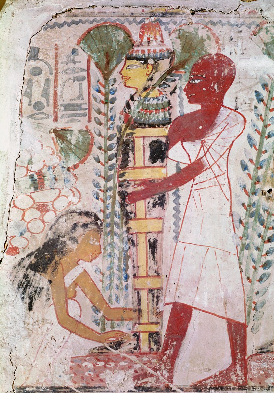 Przygotowanie mumii do ceremonii oczyszczenia z grobowca w Tebach, Nowe Królestwo (malowidło ścienne) autorstwa Egyptian 18th Dynasty