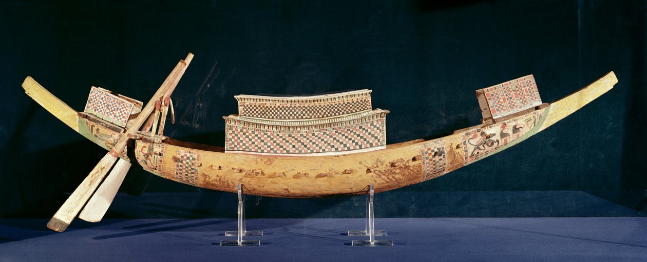 Zredukowany model łodzi z Grobowca Tutanchamona, Nowe Państwo, ok. 1347-37 pne (drewno) autorstwa Egyptian 18th Dynasty
