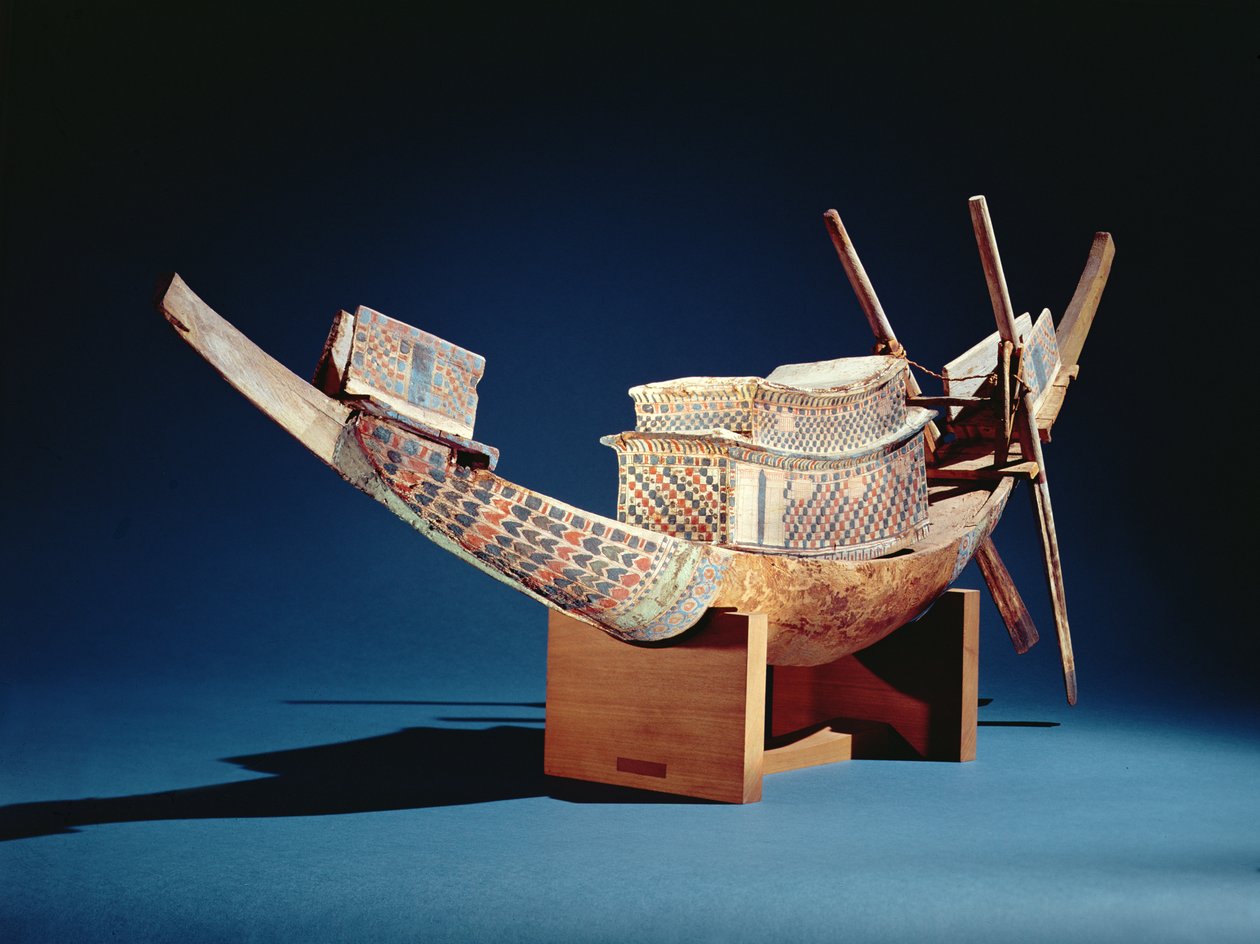 Zredukowany model łodzi z Grobowca Tutanchamona, Nowe Państwo, ok. 1347-37 pne (drewno) autorstwa Egyptian 18th Dynasty