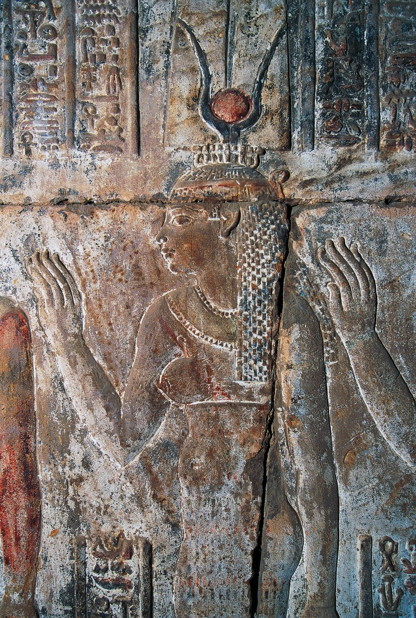 Relief Hatszepsut przedstawionej jako Hathor, świątynia grobowa Hatszepsut, Deir el-Bahri, Luksor, Teby (lista światowego dziedzictwa UNESCO) autorstwa Egyptian 18th Dynasty