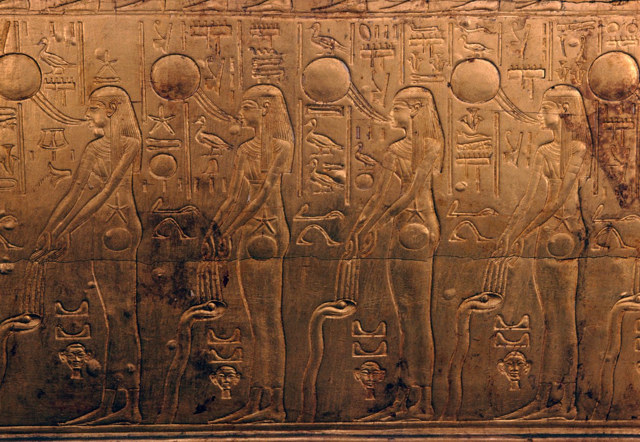 Reliefi kullatulla puuarkulla, Puolan Tutankhamonin aarre autorstwa Egyptian 18th Dynasty