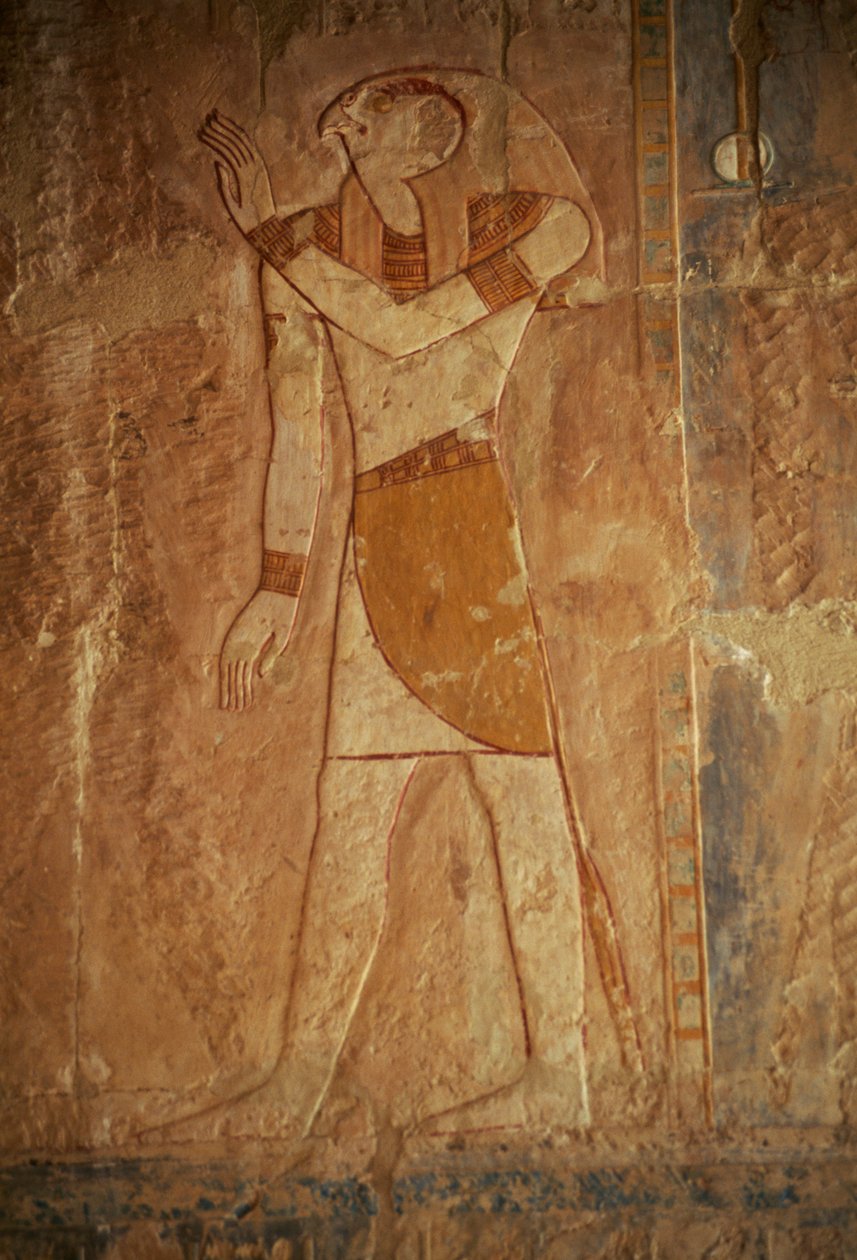 Relief z Horusem, Świątynia grobowa Hatszepsut, Deir el-Bahari, Nekropolia Tebańska (Lista światowego dziedzictwa UNESCO) autorstwa Egyptian 18th Dynasty