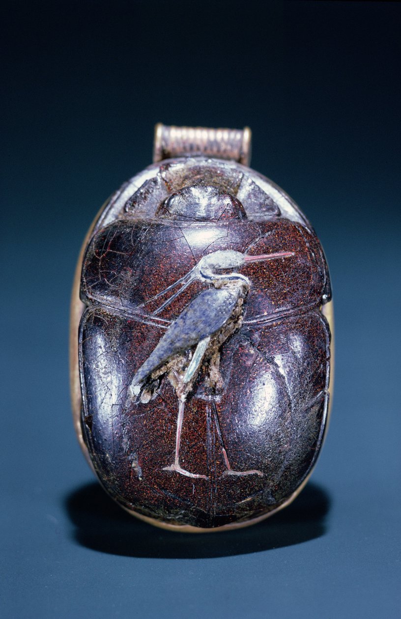 Skarabeusz z czaplą, z Grobowca Tutanchamona, Nowe Królestwo (złoty i karneol) autorstwa Egyptian 18th Dynasty