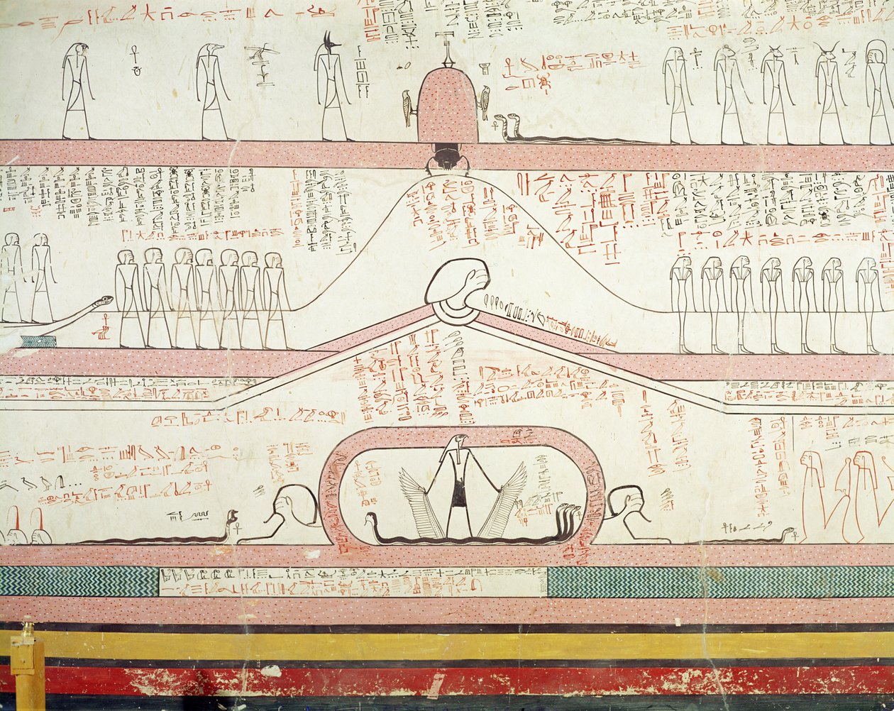 Scena z Księgi Amduat przedstawiająca podróż do Zaświatów, Nowego Królestwa (malowidło ścienne) autorstwa Egyptian 18th Dynasty