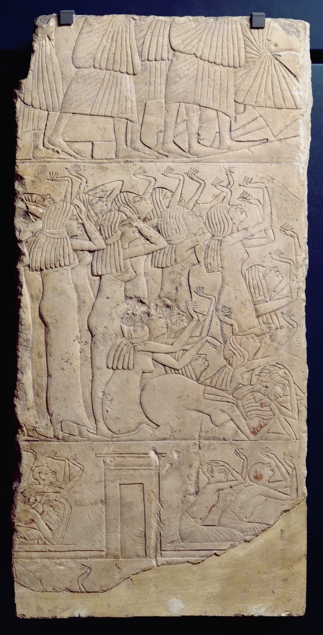 Scena lamentu podczas pochówku, z Sakkara, Nowe Królestwo, ok. 1330 pne (wapień) autorstwa Egyptian 18th Dynasty
