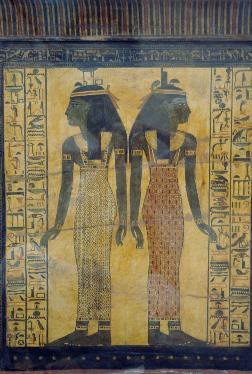 Selket i Neith, dekoracyjny detal sarkofagu Maiherpri, cywilizacja egipska, Nowe Państwo, XVIII dynastia autorstwa Egyptian 18th Dynasty