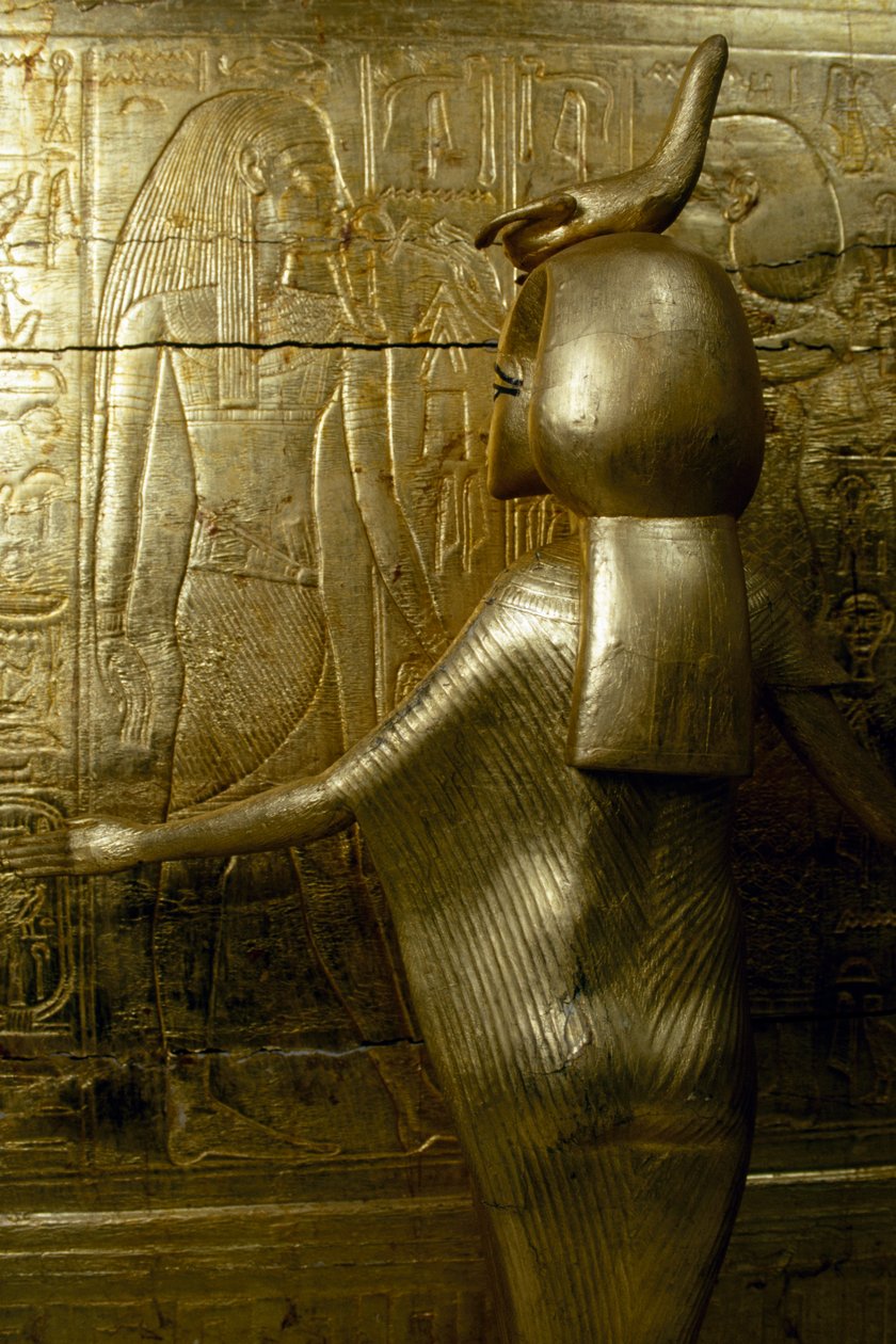 Posąg Selkheta, detal z pokrytej złotem kaplicy Tutanchamona, z grobowca Tutanchamona, cywilizacja egipska, Nowe Królestwo, XVIII dynastia autorstwa Egyptian 18th Dynasty