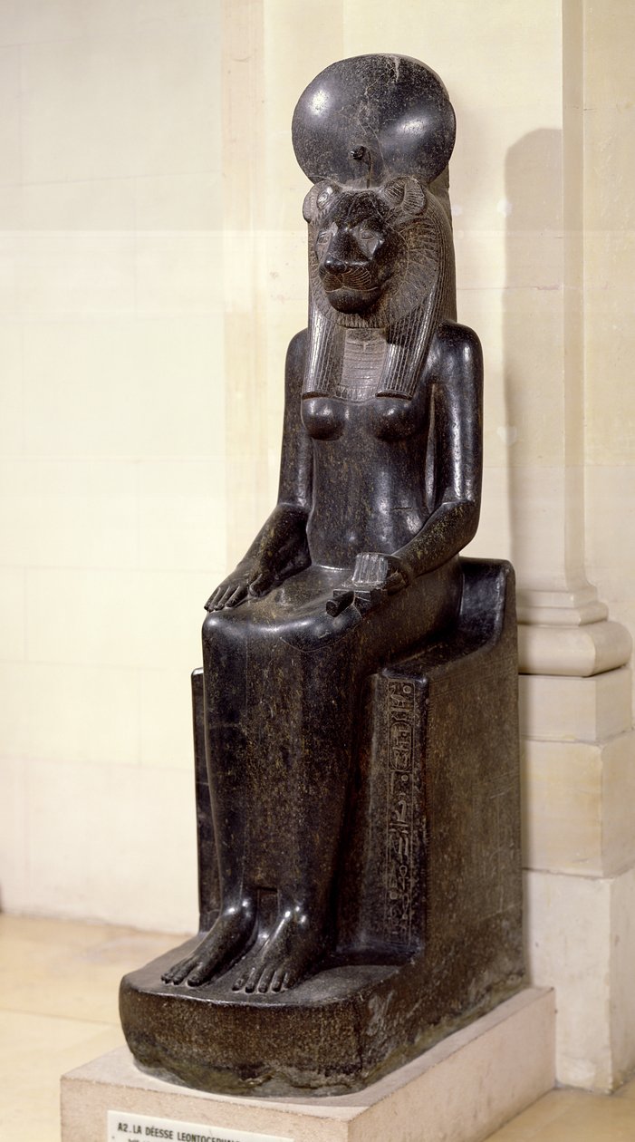 Posąg bogini o głowie lwa Sekhmet, ze świątyni Mut, Karnak, Nowe Państwo, ok. 1391-1353 pne (dioryt) (patrz także 50887) autorstwa Egyptian 18th Dynasty