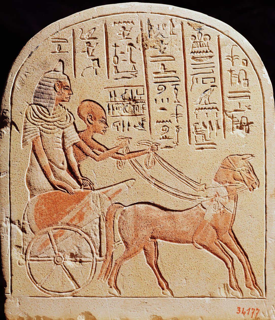 Stela przedstawiająca skrybę prowadzącego rydwan, z Tell El-Amarna, New Kingdom, c.1353-1337 pne autorstwa Egyptian 18th Dynasty