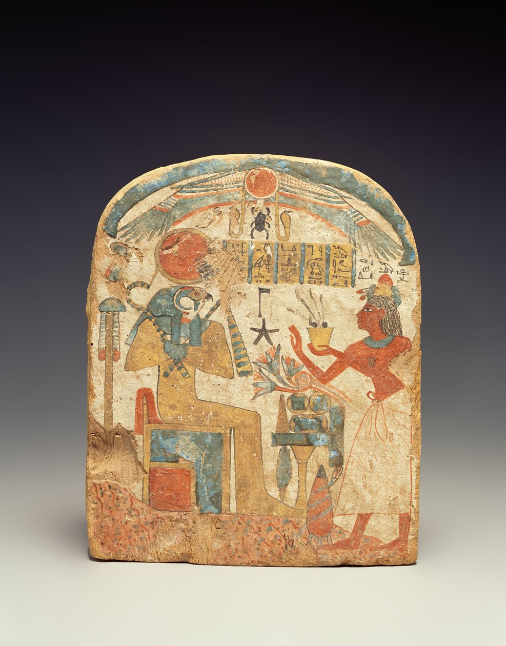 Stele przedstawiające zmarłego przed Horusem, z Luksoru, Nowe Państwo (malowane drewno) autorstwa Egyptian 18th Dynasty