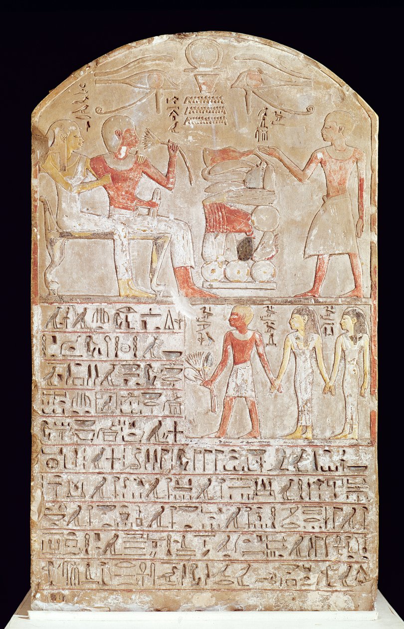 Stela przedstawiająca posiłek pogrzebowy, Nowe Królestwo (malowany wapień) autorstwa Egyptian 18th Dynasty