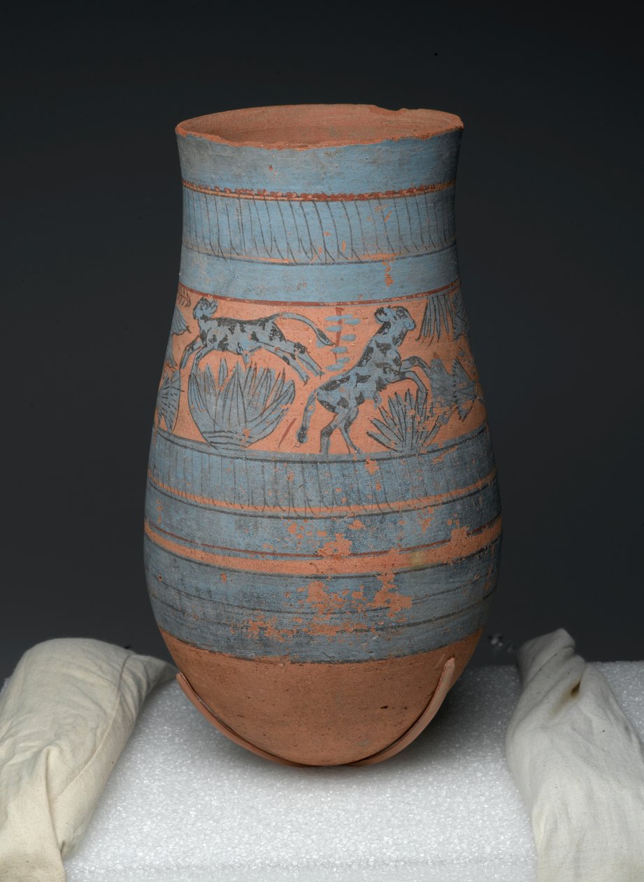 Wazon w kształcie łzy z malowanymi wzorami dziewcząt, krów i roślin bagiennych, Nowe Królestwo, ok. 1390-1353 pne (malowana terakota) autorstwa Egyptian 18th Dynasty