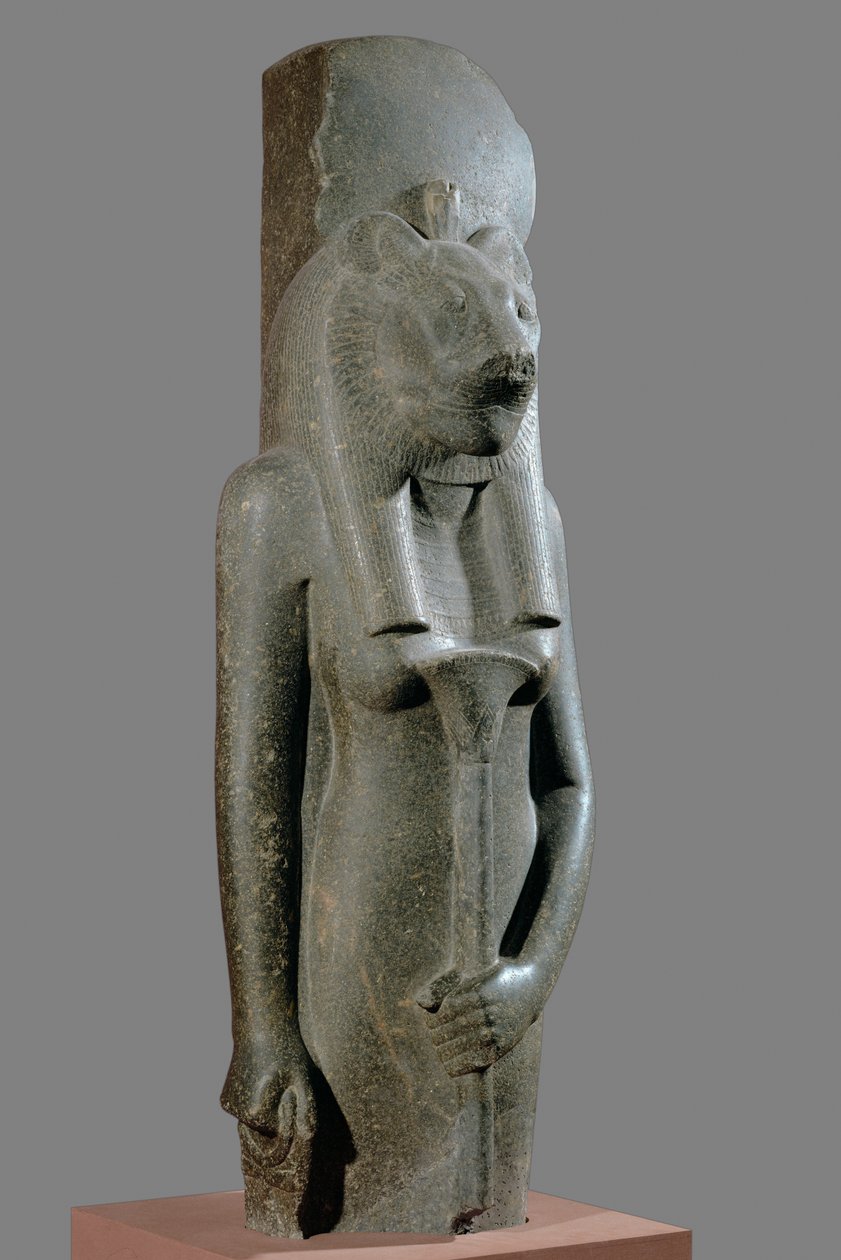 Bogini Sekhmet trzymająca berło w formie łodygi papirusu ... autorstwa Egyptian 18th Dynasty