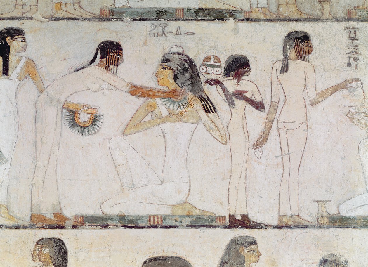 Toaleta Szlachcianek, z Grobowca Rekhmire, wezyra Totmesa III i Amenhotepa II, Nowe Państwo (malowidło ścienne) autorstwa Egyptian 18th Dynasty