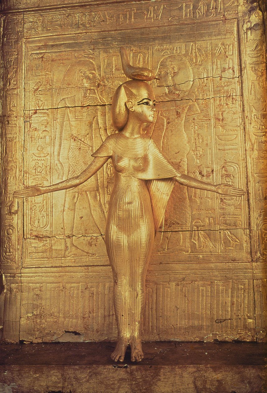 Bogini Selket na sanktuarium kanopskim, z grobowca Tutanchamona (ok. 1370-1352 pne) Nowe Królestwo (pozłacane drewno) (patrz także 228567) autorstwa Egyptian 18th Dynasty