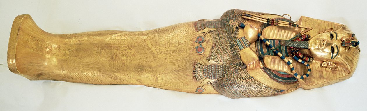 Najgłębsza trumna króla, z grobowca Tutanchamona (ok. 1370-1352 pne) Nowe Państwo (złoto inkrustowane kamieniami półszlachetnymi) (szczegóły patrz 343642) autorstwa Egyptian 18th Dynasty