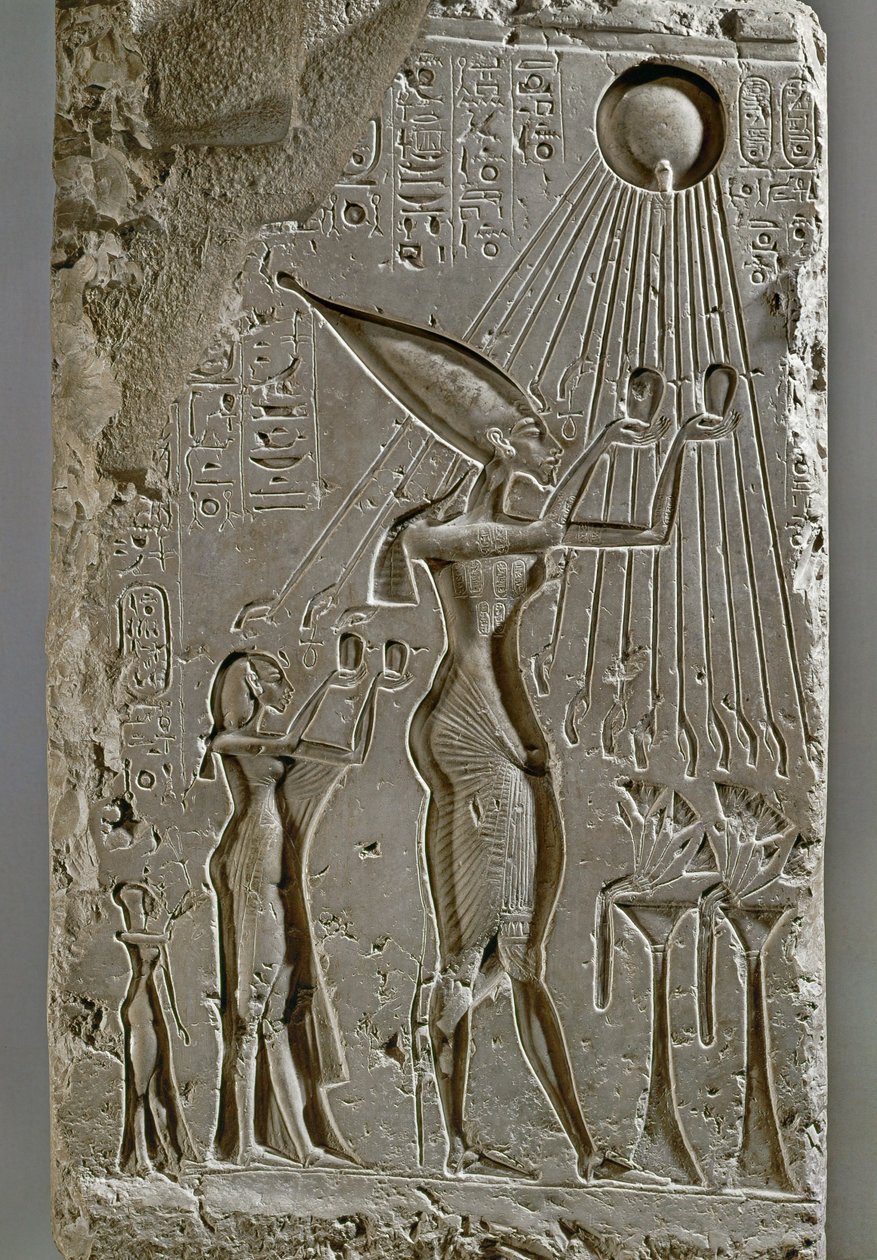 Rodzina królewska Amenofisa IV Aknatona składa ofiarę Atonowi autorstwa Egyptian 18th Dynasty