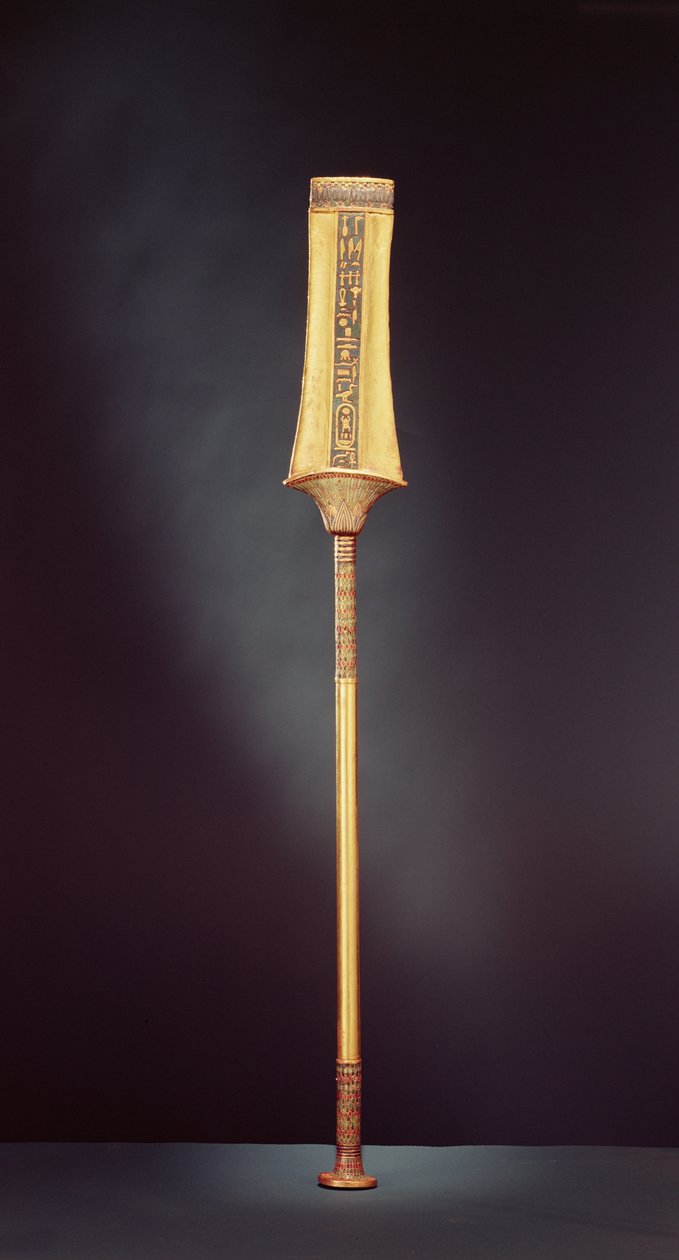 Berło królewskie z grobowca Tutanchamona (ok. 1370-1353 pne) Nowe Państwo (blacha złota z drewnianym rdzeniem inkrustowanym kamieniami półszlachetnymi) autorstwa Egyptian 18th Dynasty
