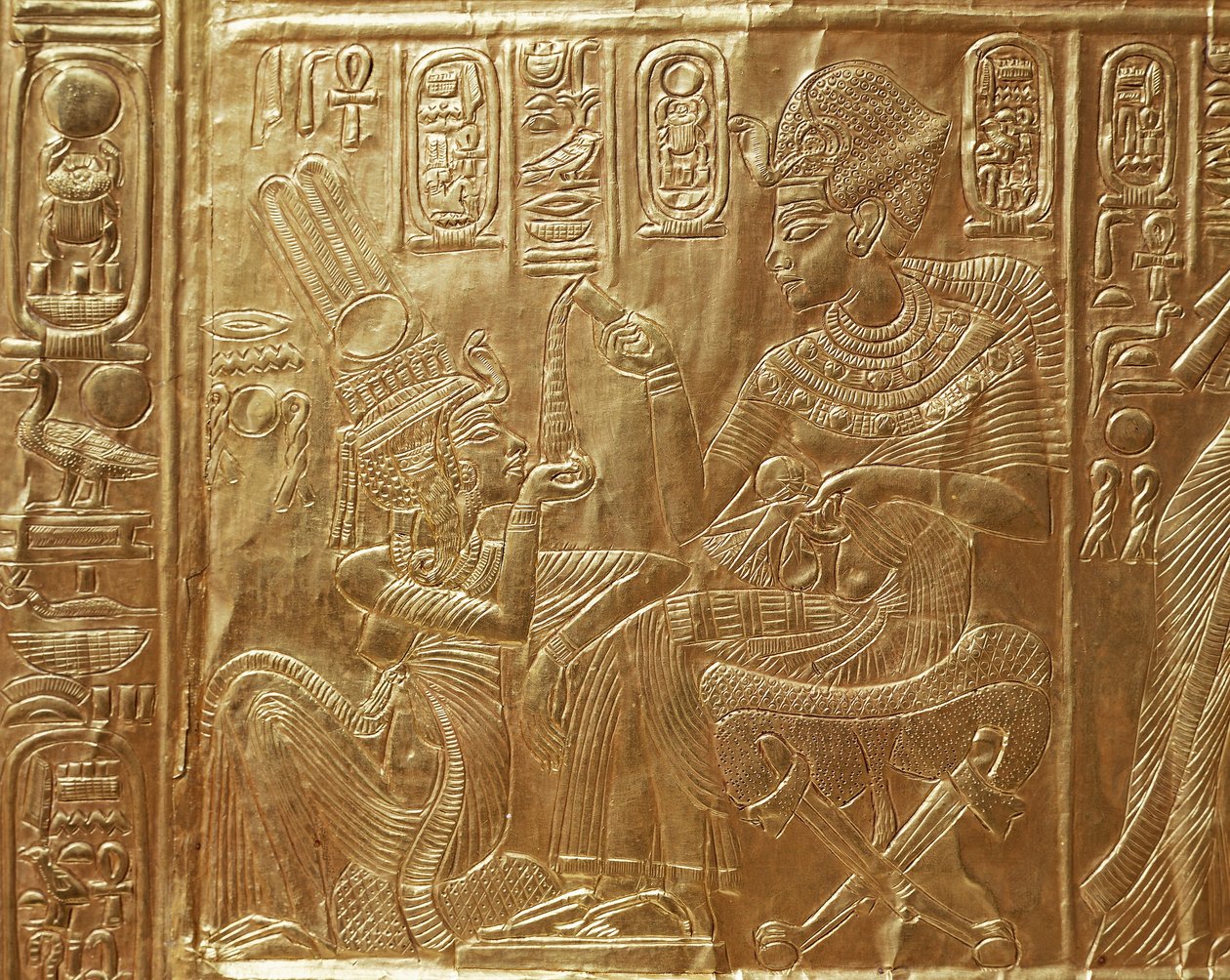 Tutanchamon i jego żona, szczegół rytualnej trumny autorstwa Egyptian 18th Dynasty