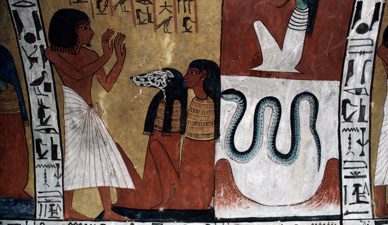 Malowidło ścienne, Grób Sennedjema, Dolina Królów, Luksor, Teby (wpisane na Listę Światowego Dziedzictwa UNESCO autorstwa Egyptian 18th Dynasty