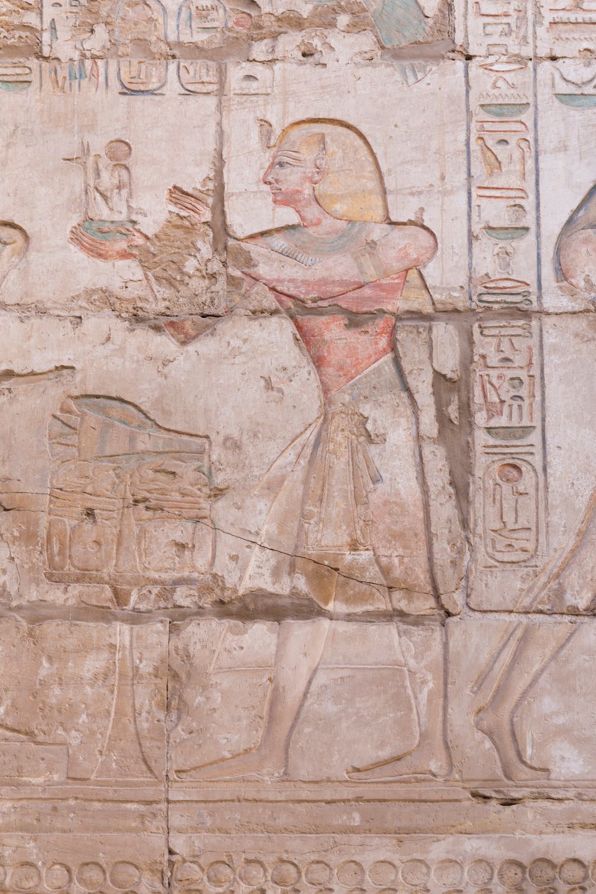 Płaskorzeźby ścienne, wielka sala hypostylowa, kompleks świątynny Karnak, Luksor, Egipt autorstwa Egyptian 18th Dynasty