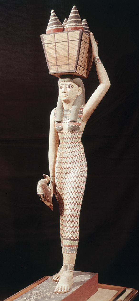 Kobieta niosąca ofiary, Nowe Królestwo (malowane drewno) autorstwa Egyptian 18th Dynasty