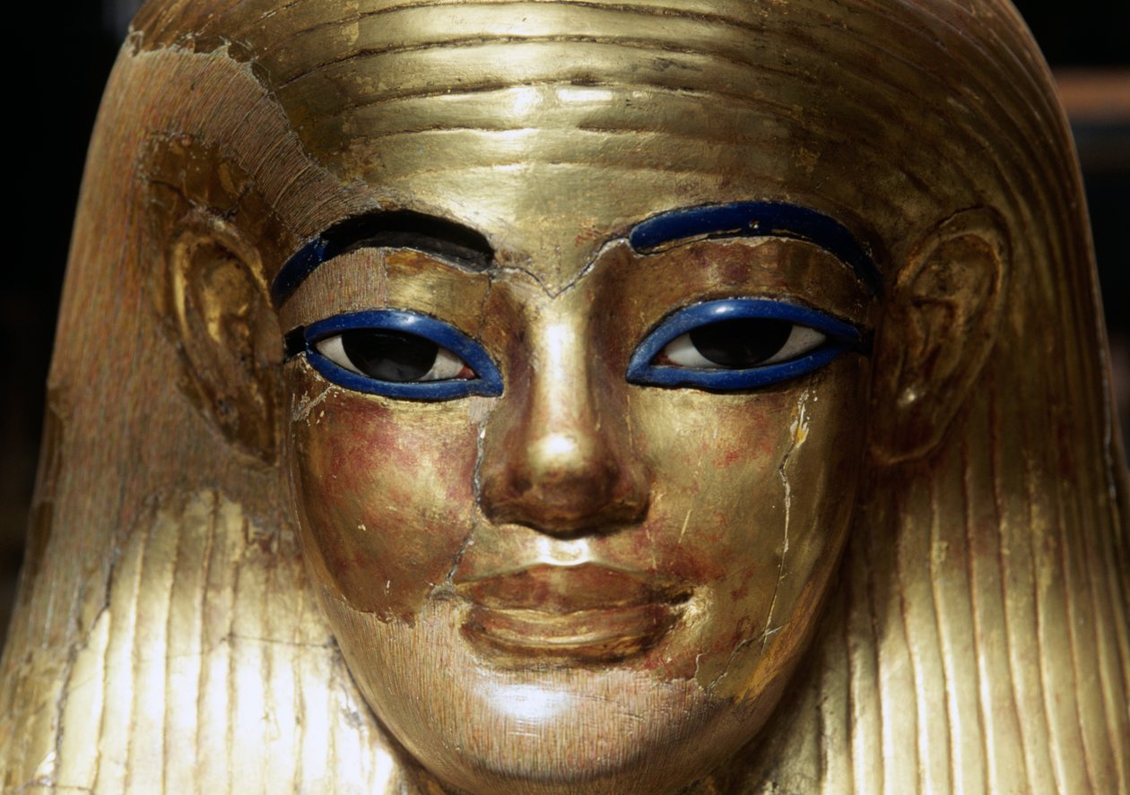 Maska pośmiertna Yuya, z grobowca Yuya Tjuya, Dolina Królów, Egipt, cywilizacja egipska, Nowe Królestwo, XVIII dynastia, szczegół autorstwa Egyptian 18th Dynasty