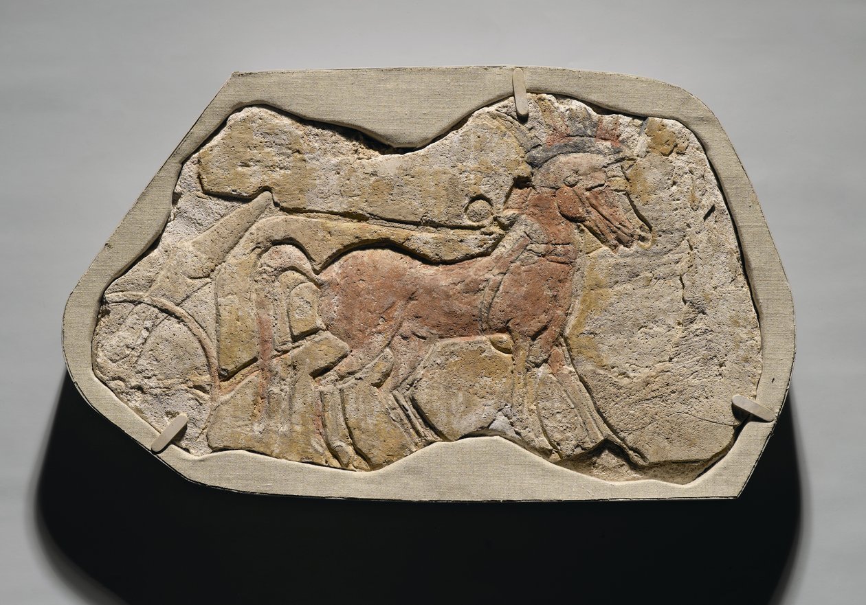 Przęsło dwóch koni ciągnących rydwan, z Tell el-Amarna, Nowe Królestwo, ok. 1353-1336 pne (malowany tynk gipsowy) autorstwa Egyptian 19th Dynasty