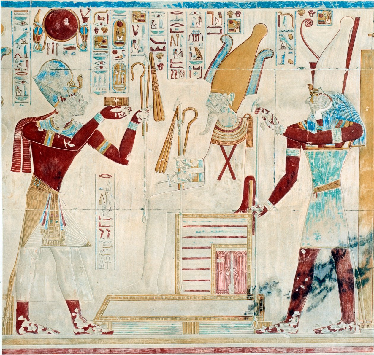 Sztuka Egiptu: Sethos ofiarowuje ozdoby Ozyrysowi autorstwa Egyptian 19th Dynasty