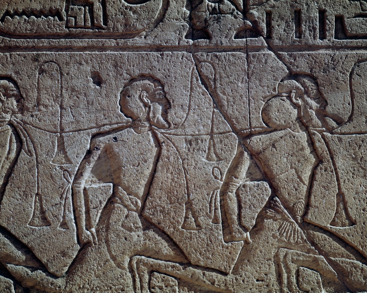 Asyryjscy więźniowie Ramzesa II, relief, główna świątynia Abu Simbel (lista światowego dziedzictwa UNESCO) autorstwa Egyptian 19th Dynasty