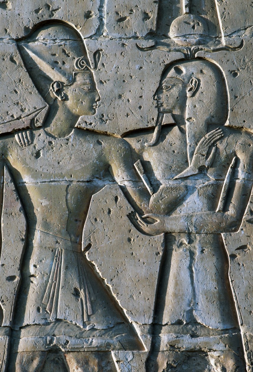 Płaskorzeźba przedstawiająca faraona, Świątynia Setiego I lub Wielka Świątynia w Abydos, Abydos, Egipt, cywilizacja egipska, Nowe Państwo, XIX dynastia autorstwa Egyptian 19th Dynasty