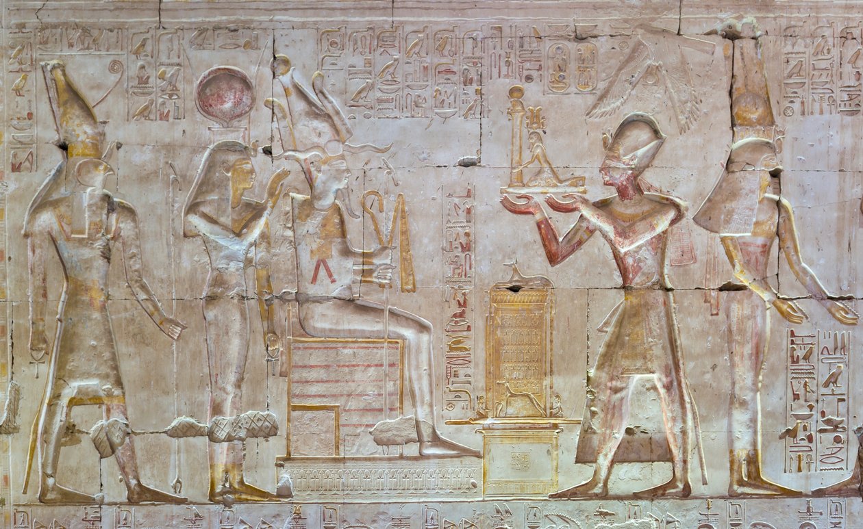 Kolorowy relief, świątynia Seti I, Abydos, Egipt autorstwa Egyptian 19th Dynasty