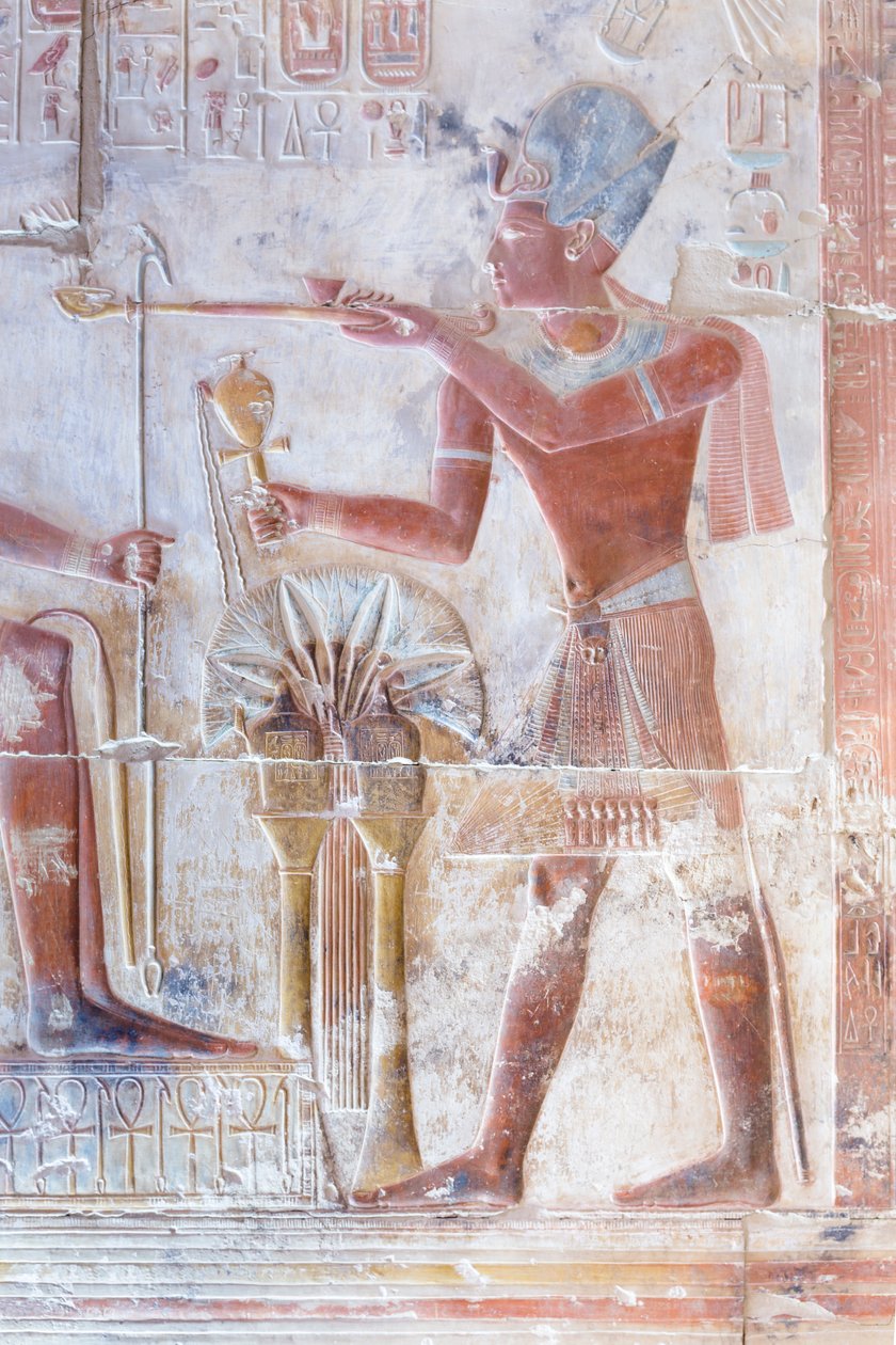 Kolorowy relief, świątynia Seti I, Abydos, Egipt autorstwa Egyptian 19th Dynasty