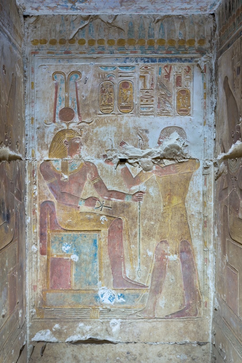 Kolorowy relief, świątynia Seti I, Abydos, Egipt autorstwa Egyptian 19th Dynasty