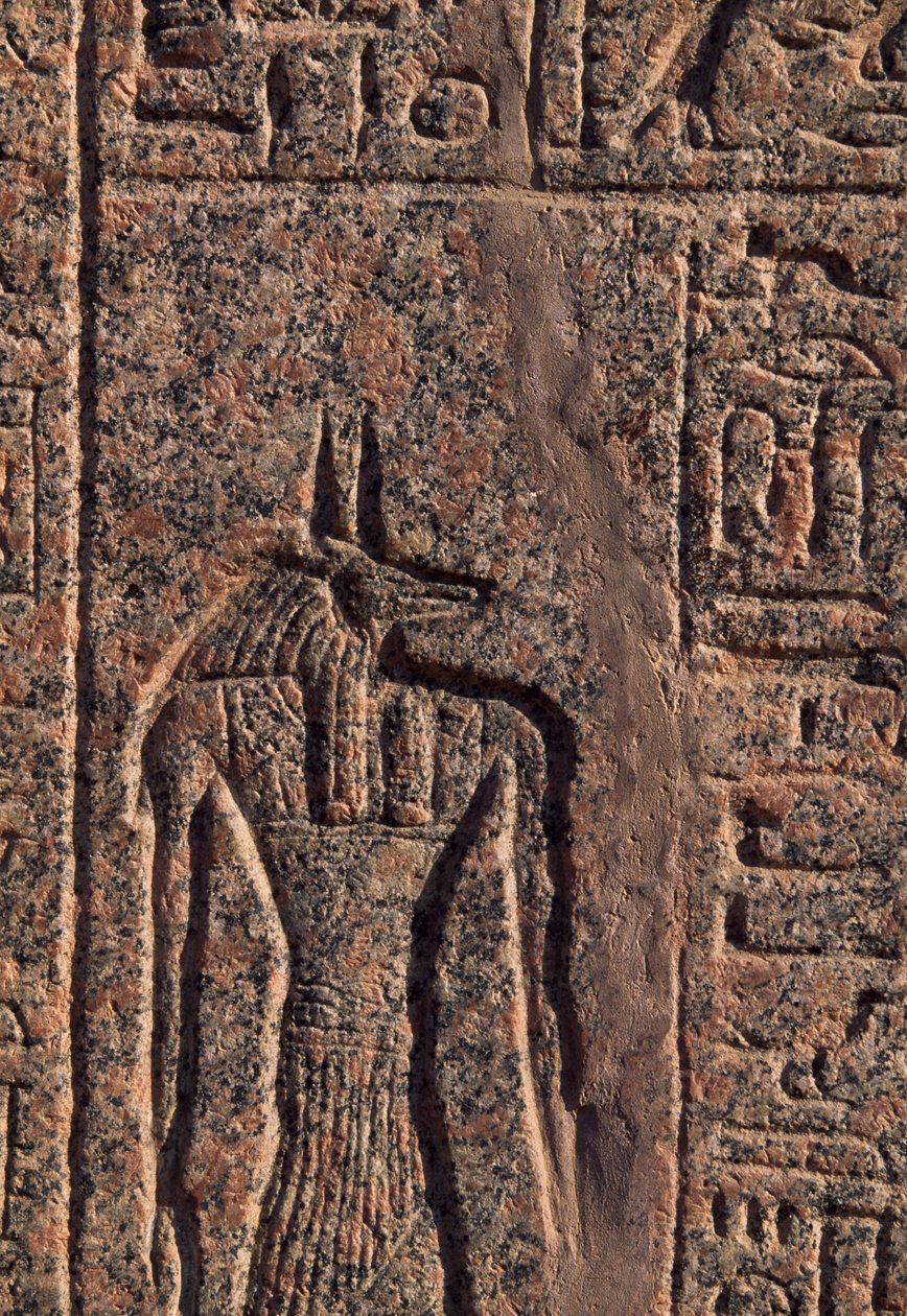 Przedstawienie Anubisa, fragment inskrypcji i płaskorzeźba przedstawiająca Anubisa i innego Boga, sarkofag Amenhotepa, Memphis (Lista Światowego Dziedzictwa UNESCO) autorstwa Egyptian 19th Dynasty