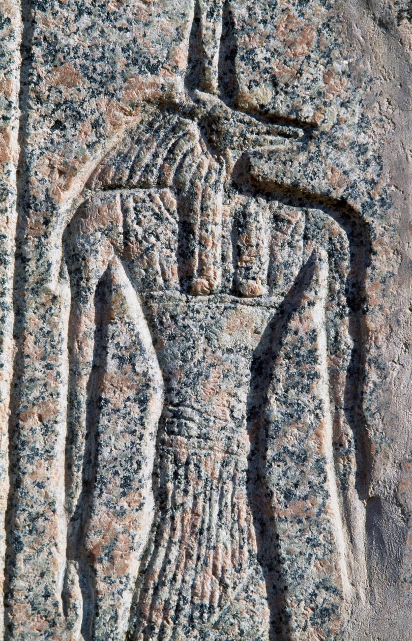 Przedstawienie Anubisa, szczegół inskrypcji i płaskorzeźba Anubisa i innego boga, sarkofag Amenhotepa, Memfis (Lista światowego dziedzictwa Unesco) autorstwa Egyptian 19th Dynasty