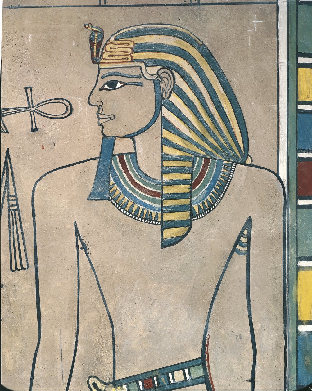 Egipt, starożytne Teby, Dolina Królów, fresk przedstawiający faraona Amenhotepa III autorstwa Egyptian 19th Dynasty