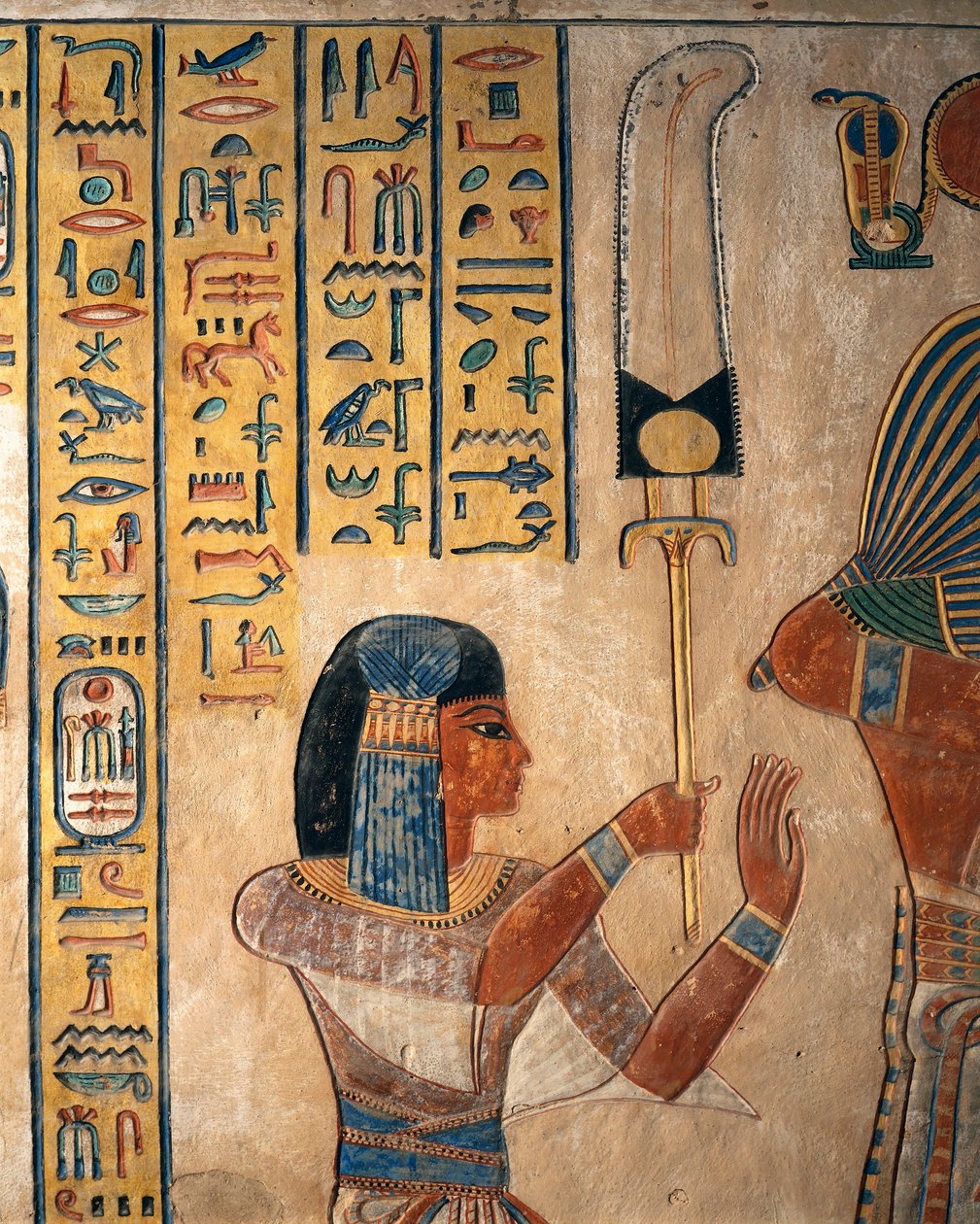Egipt, Luksor, starożytne Teby, Dolina Królowych. Grobowiec Amona Khopechefa, syna Ramzesa II, księcia trzymającego flabellum (wachlarz) autorstwa Egyptian 19th Dynasty