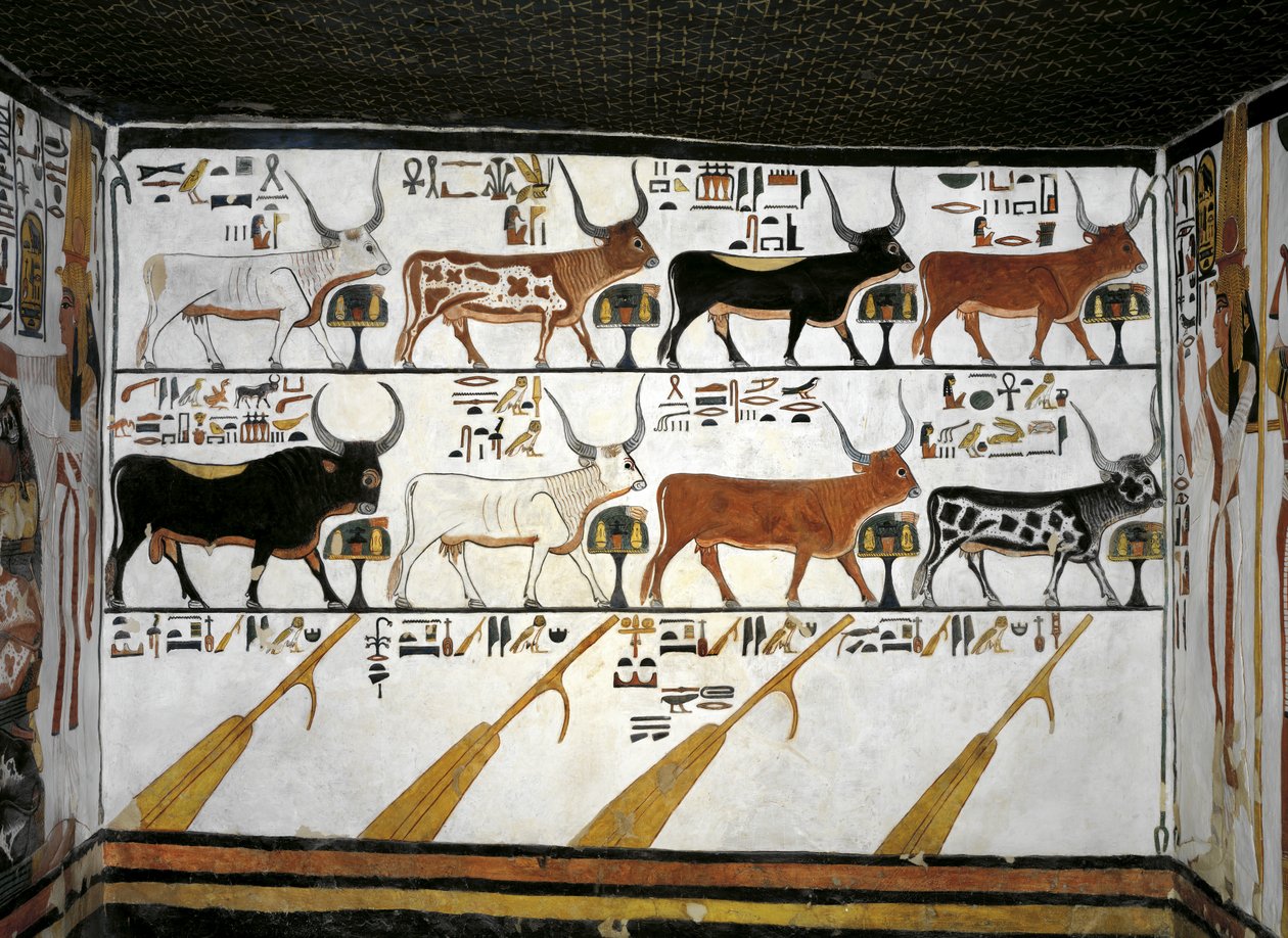 Egipt, Teby, Luksor, Dolina Królowych, Grób Nefertari, Aneks do przedpokoju, Malowidła ścienne, Ilustrowana Księga Umarłych, rozdział 89 autorstwa Egyptian 19th Dynasty