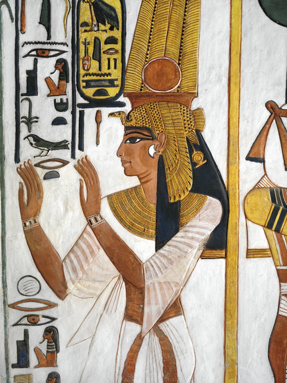 Egipt, Teby, Luksor, Dolina Królowych, Grób Nefertari, Aneks do przedpokoju, Malowidła ścienne, Królowa autorstwa Egyptian 19th Dynasty