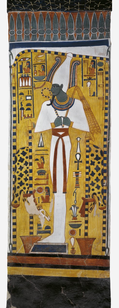 Egipt, Teby, Luksor, Dolina Królowych, Grób Nefertari, malowidło ścienne Ozyrysa w komorze grobowej z XIX dynastii autorstwa Egyptian 19th Dynasty